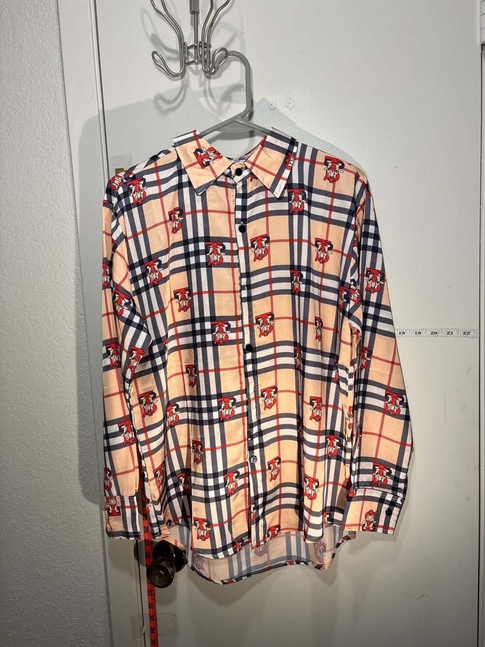 N1: Burberry TB Monogram Vintage Check Long Sleeve Shirt y2k Small